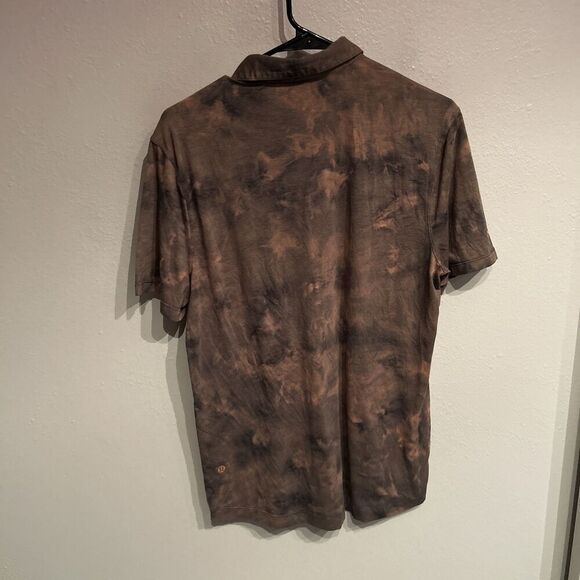 Lululemon Mens Medium Orange Tie Dye Snap Button Polo Shirt - Picture 5 of 6